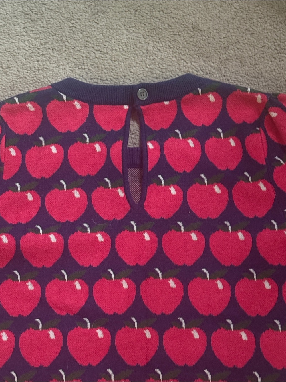 Anthropologie Maeve Navy Short-Sleeve Sweater with Red Apple Motif! - Picture 7 of 8